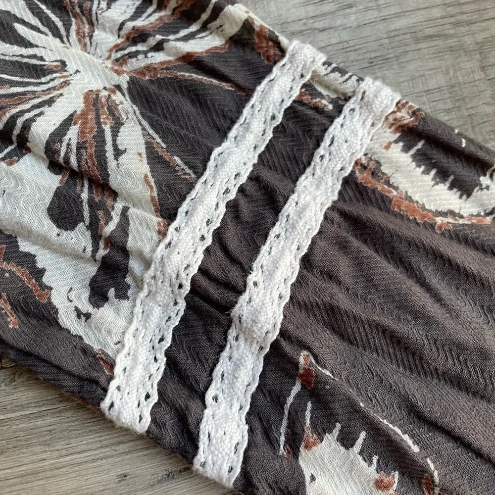 Girls Butterfly Print Dress 100% Cotton Long Sleeves Earth Tone Colors Lace SZ 9